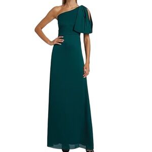 NWT SACHIN + BABI Bottle Green Sleeveless One Shoulder Bow Dress Gown Size 22W